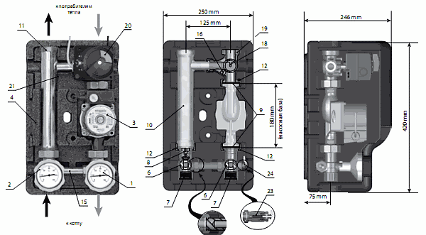 Схема. Подмешивающий контур Meibes MTRE с електронным термостатом